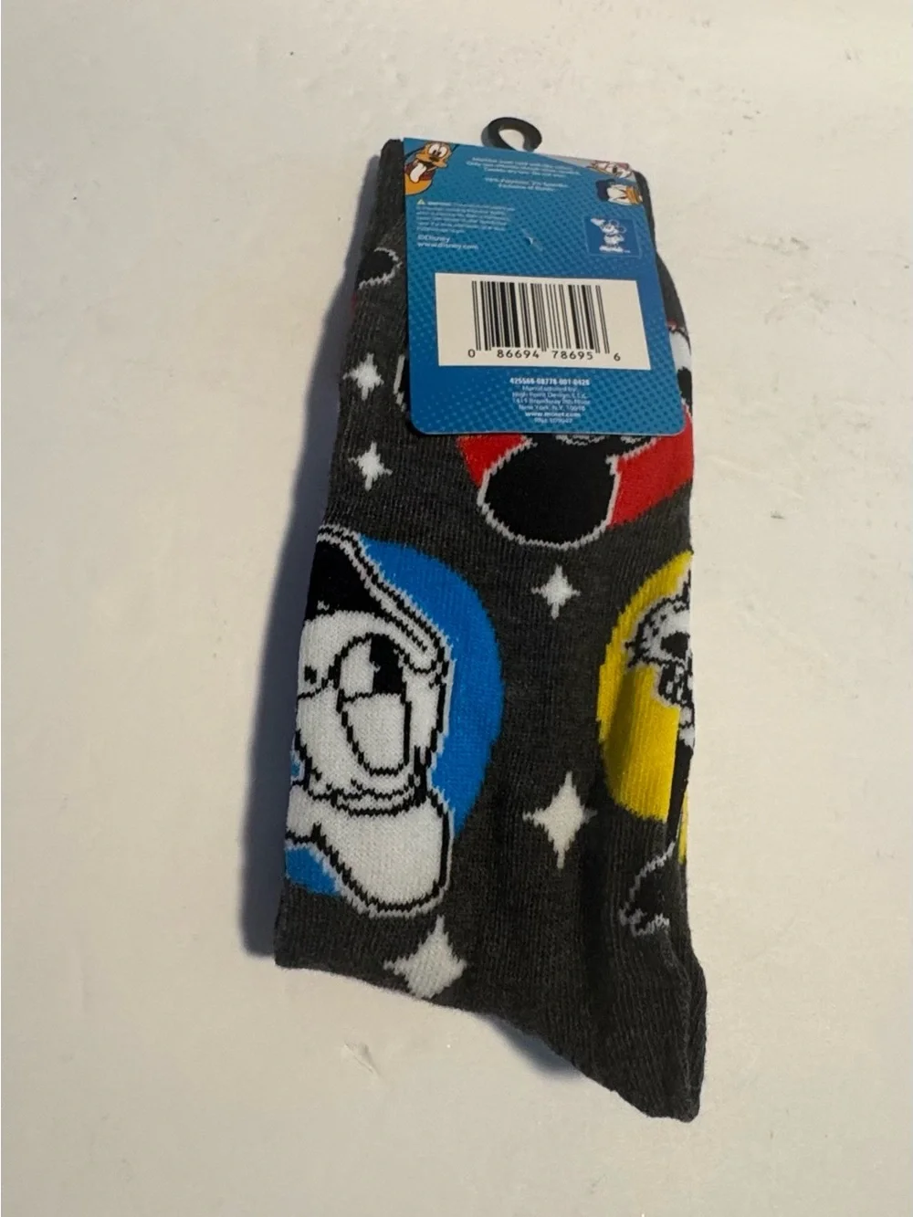 Mickey Mouse Men's Crew Socks - Gray with Red, Blue, and Lime Accents